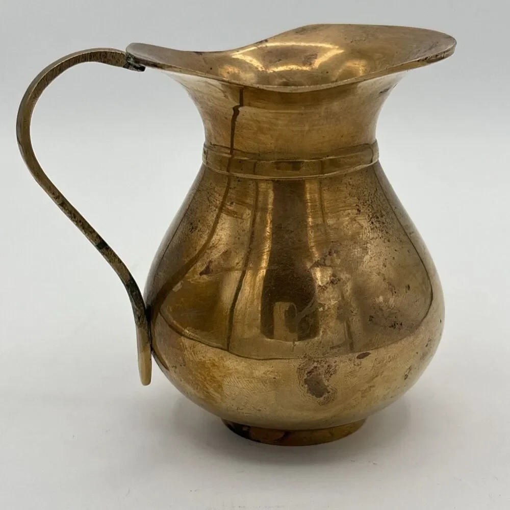 Vintage Brass Pitcher Creamer Vase Decorative Small With Handle India